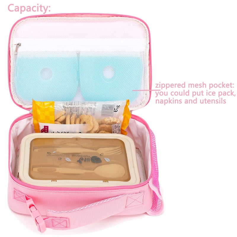 FlowFly Kids Lunch box Insulated Soft Bag Mini Cooer Back to School Thermal Meal Tote Kit for Girls, Boys,Pink - Image 4